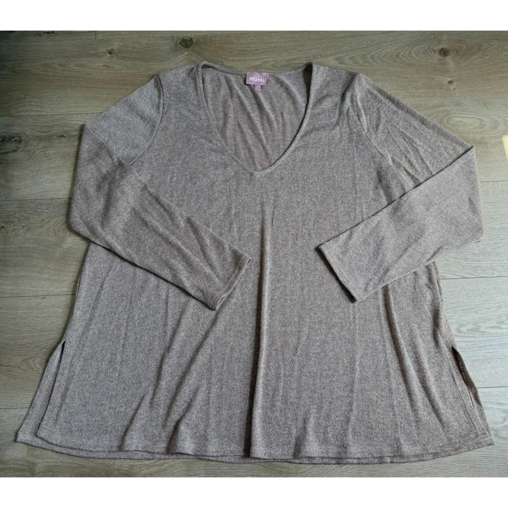Show Me Your Mumu Gold Shimmer V-Neck Clark Tunic Sweater Boho XXL